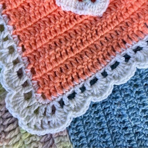 Hand Crocheted 3D Flower Baby Afghan Blanket Pastel Squares Scallop Edge 43x36 - Picture 12 of 12